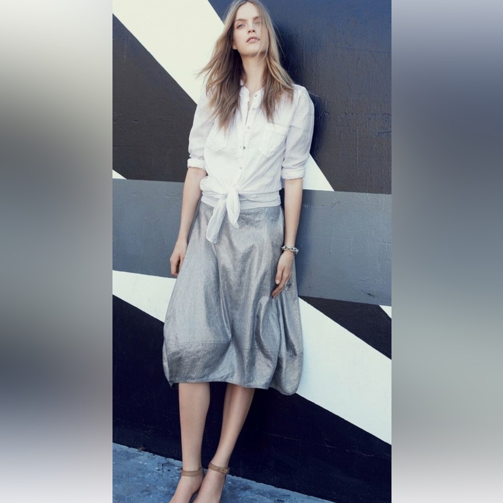 NWOT Eileen Fisher Silver Metallic Linen Blend Lantern Skirt Size L - Picture 6 of 13